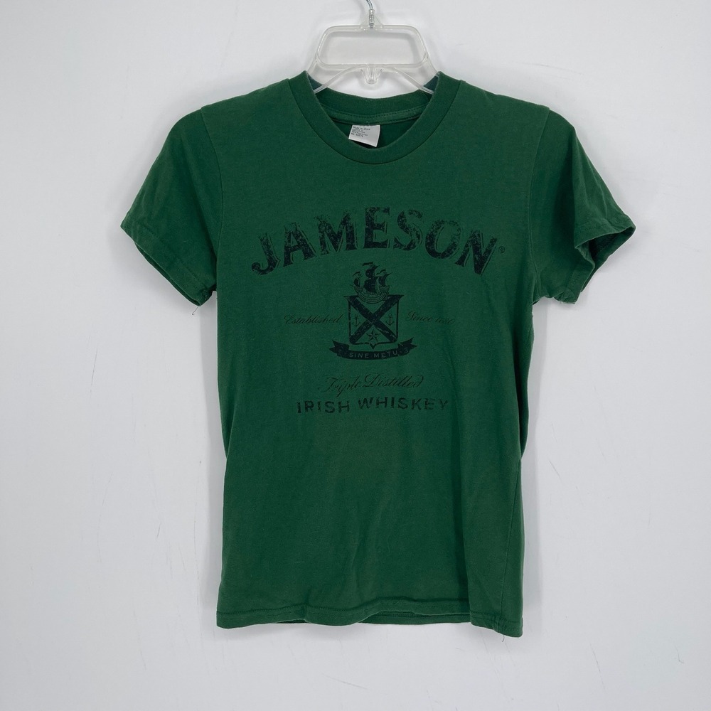 Jameson Irish Whiskey Women's Green Distressed Graphic Tee Shirt Size Large